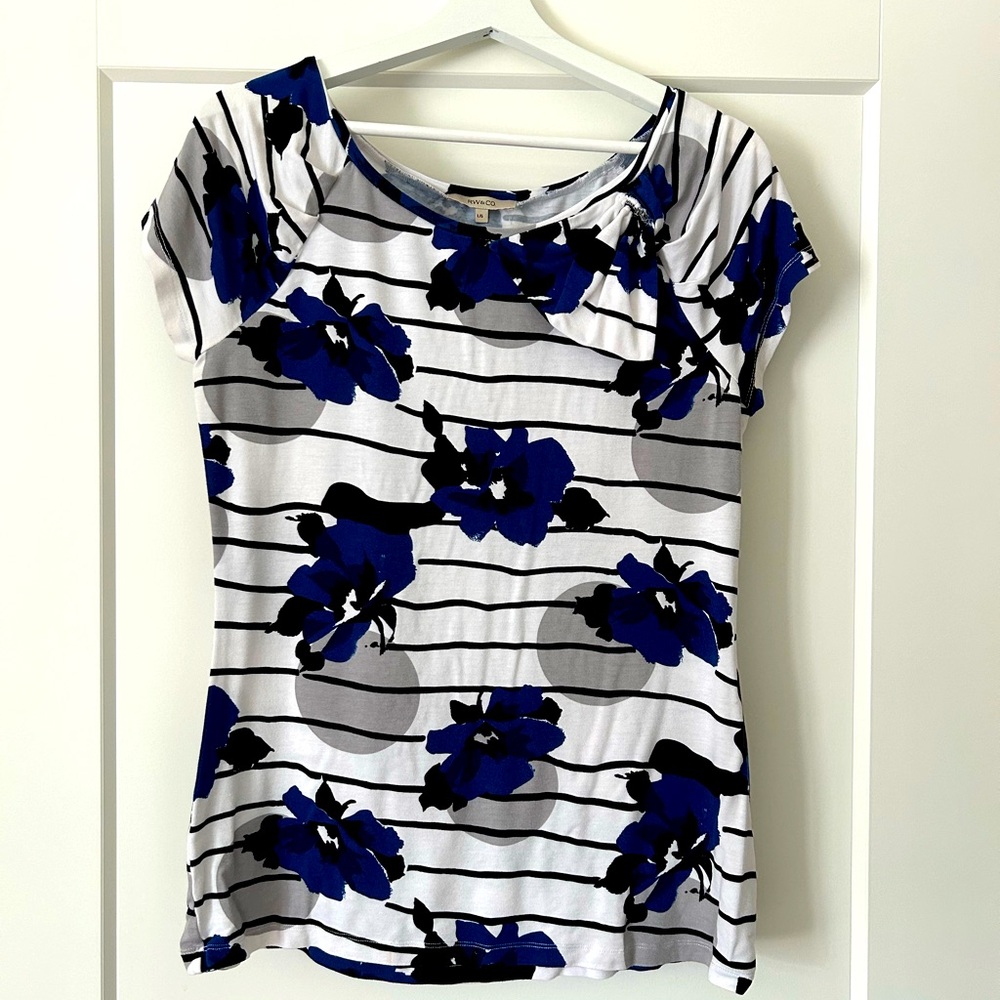 RW&CO. Floral Striped T-shirt - Blue and Black